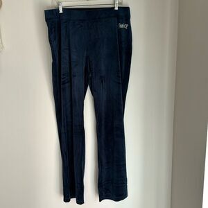 Juicy Couture Women’s velour rhinestone wide leg track pants navy blue XL EUC!